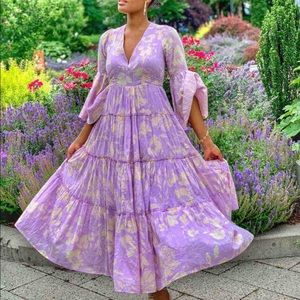 Free People XS purple floral tier ruffle dress